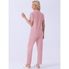 cheibear Women's 2 Pcs Button Down Short Sleeve Shirt and Pants Pajama Set Loungewear - 4 of 4