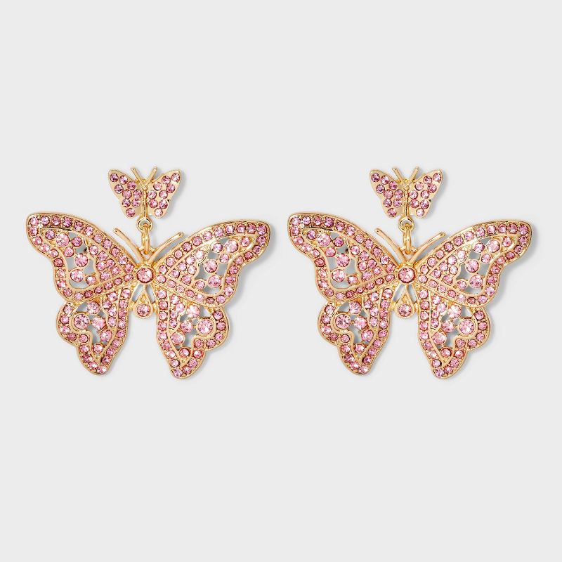 Crystal Butterfly Drop Earrings - Wild Fable&#8482; Pink/Gold, 1 of 4