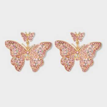 Crystal Butterfly Drop Earrings - Wild Fable™ Pink/Gold