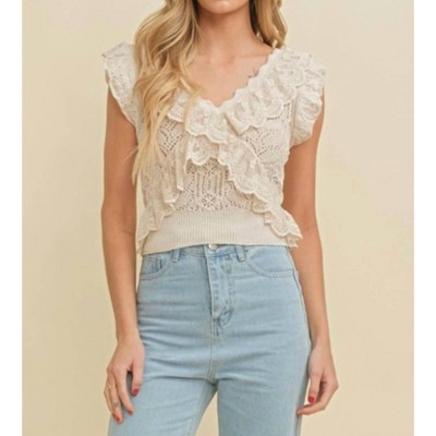 Women's Sleeveless Lace Ruffled Top - Cloud Ten