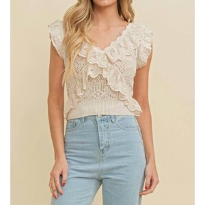 Women's Sleeveless Lace Ruffled Top - Cloud Ten - 1 of 3