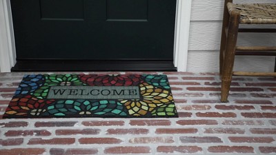 Multicolor Stained Glass Floret Welcome Outdoor Mat