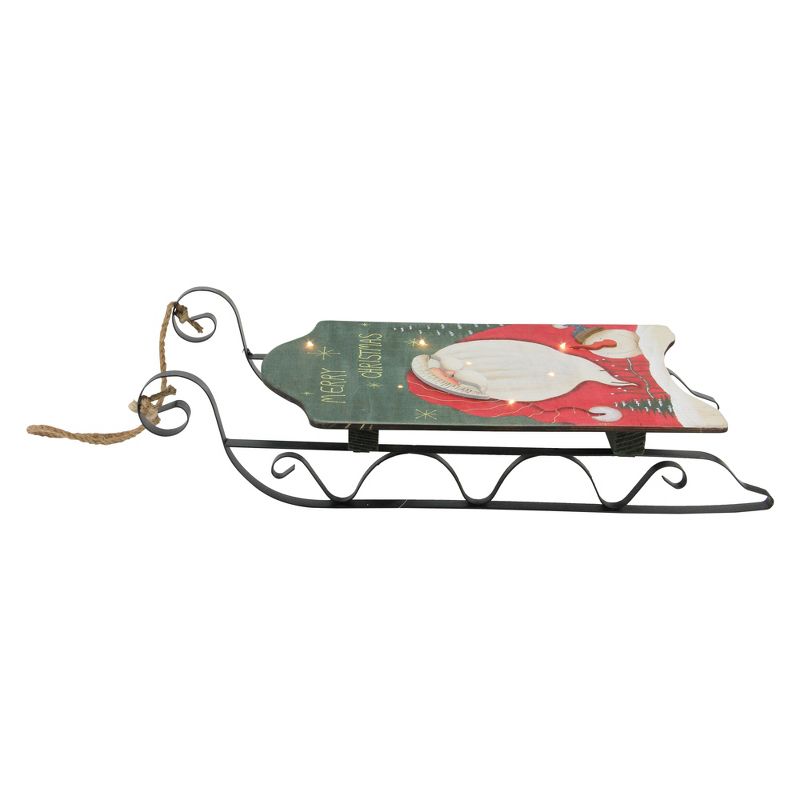 Northlight 19.5" Hanging Wooden and Metal Santa Claus LED Decorative Christmas Sleigh, 2 of 4