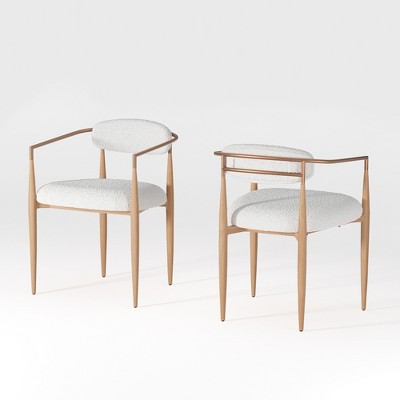 Boucle Dining Chairs Set of 4, Modern ArmArmlessChairs with Wood Grain Metal Legs for Kitchen, Living Room, Restaurant, Cafe - Morden Fort