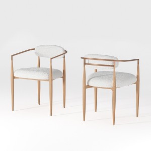 Set of 2 Boucle Upholstered Dining Chair, Wood Grain Metal Frame Accent Chair for Kitchen Restaurant - 1 of 4