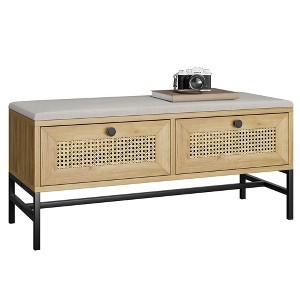 Rattan Shoe Bench with Storage, Entryway Bench with Flip Drawer Shoe Cabinet, Show Storage Bench for Hallway and Bedroom, Natural Oak - 1 of 4