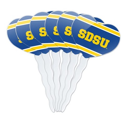 South Dakota State University Stripes Heart Love Cupcake Picks Toppers Decoration Set of 6