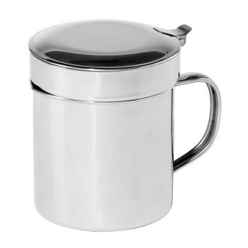 OGGI Stainless Steel Grease Container with Handle, Removable Strainer and Flip Top Lid