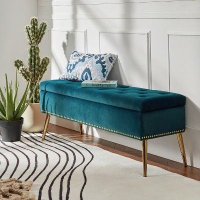 Hippolytus  Storage Bench with Nailhead Trim and Button-tufted  for Bedroom  | ARTFUL LIVING DESIGN