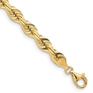 Black Bow Jewelry Mens 7mm 14K Yellow Gold Solid D/C Quadruple Rope Chain Bracelet, 8 In - 1 of 2