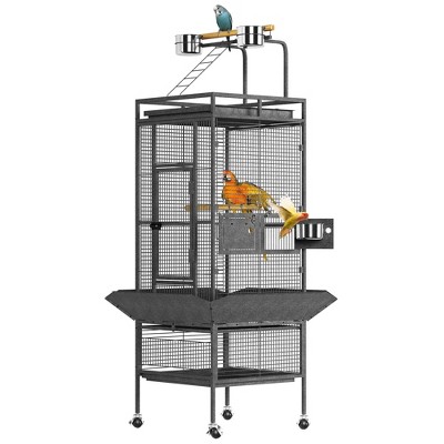 Bird Cage 61-inch Play Open Top Medium Small Parrot Parakeet Bird Cages with Detachable Rolling Stand Play Top & Bowls - Metal Large Bird Cages