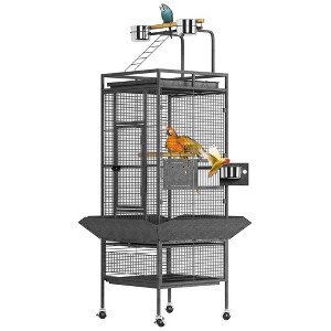 Bird Cage 61-inch Play Open Top Medium Small Parrot Parakeet Bird Cages with Detachable Rolling Stand Play Top & Bowls - Metal Large Bird Cages - 1 of 4