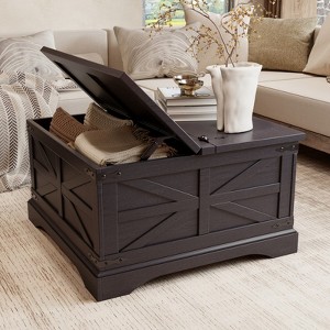 SinCiDo Farmhouse Square Coffee Table, Lift Top Wooden Center Table w/Hidden Storage for Living Room & Home - 1 of 4