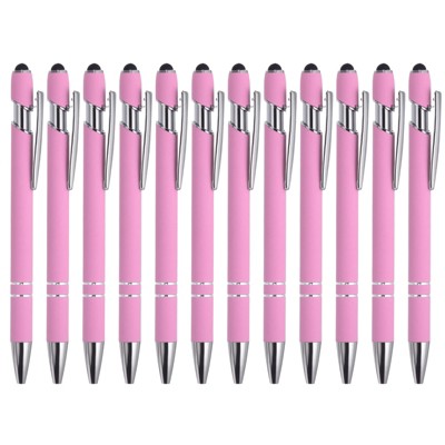 Unique Bargains Metal Black Ink Medium Point 2 in 1 Ballpoint Pen with Screen Touching Tip Style 1 12 Pcs