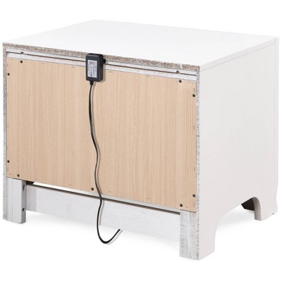White Wood 1-Drawer Nightstand with USB Charging Port