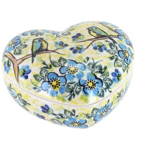 Blue Rose Polish Pottery 124 Vena Large Heart Box - 1 of 2