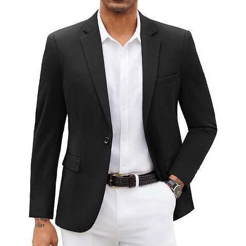 COOFANDY Mens Blazer Jacket One Button Casual Suit Jackets Stretch Knit Sport Coat Black L