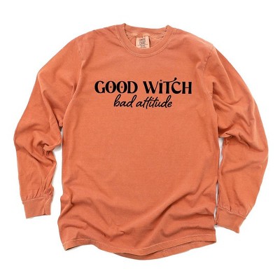Simply Sage Market Women's Good Witch Bad Attitude Long Sleeve Garment Dyed Tee