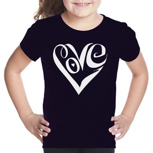 LA Pop Art Girl's Word Art T-shirt - Script Love Heart - 1 of 4