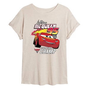 Women's - Disney - Lightning McQueen Seven-Time Champ Oversized Graphic T-Shirt - 1 of 4