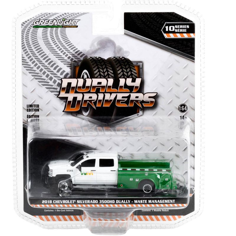 2018 Chevrolet Silverado 3500HD Dually Service Truck White and Green "Waste Management" 1/64 Diecast Model Car by Greenlight, 3 of 4
