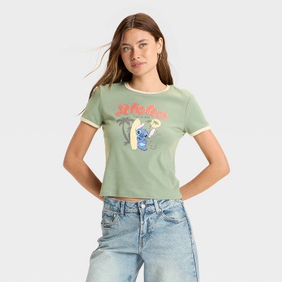 Women's Stitch Short Sleeve Graphic Baby T-Shirt - Green