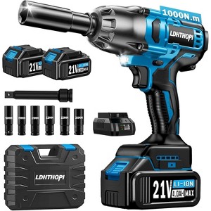 LDHTHOPI 21V Cordless Impact Wrench Blue Brushless Motor 1/2 Inch 740FT-LBS 3500RPM 4Ah Battery 6 Socket Set for Automotive Repair - 1 of 4