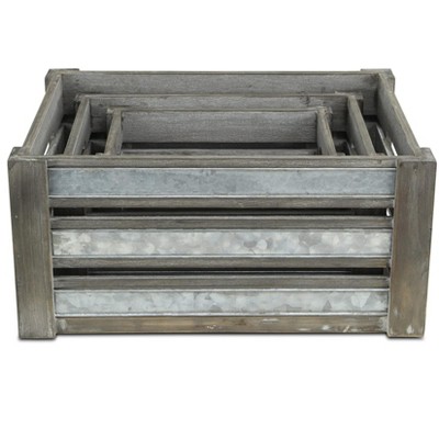 Cheungs Eudora Set of 3 Metal Accented Gray Crates