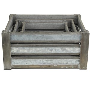 Cheungs Eudora Set of 3 Metal Accented Gray Crates - 1 of 4