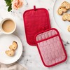 MARTHA STEWART Honeycomb Quilted Chambray Pot Holder 2-Pack Set, 100% Cotton, Flexible Non-Slip Silicone Grip, Heat Resistant, Red, 7"X10" - 4 of 4