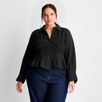 Women's Long Sleeve Ruched Button-up Top - Future Collective™ With ...