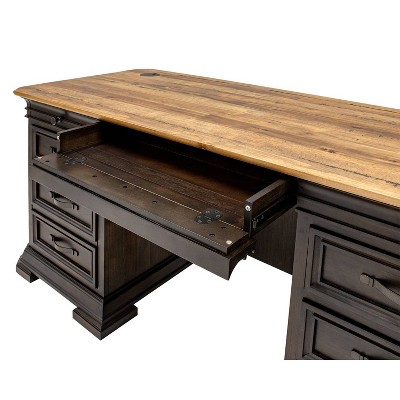 Brown Wood Double Pedestal Executive Desk with Drawers