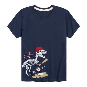 Boys' - Instant Message - Baseball Dinosaur Skeleton Short Sleeve Graphic T-Shirt - 1 of 3