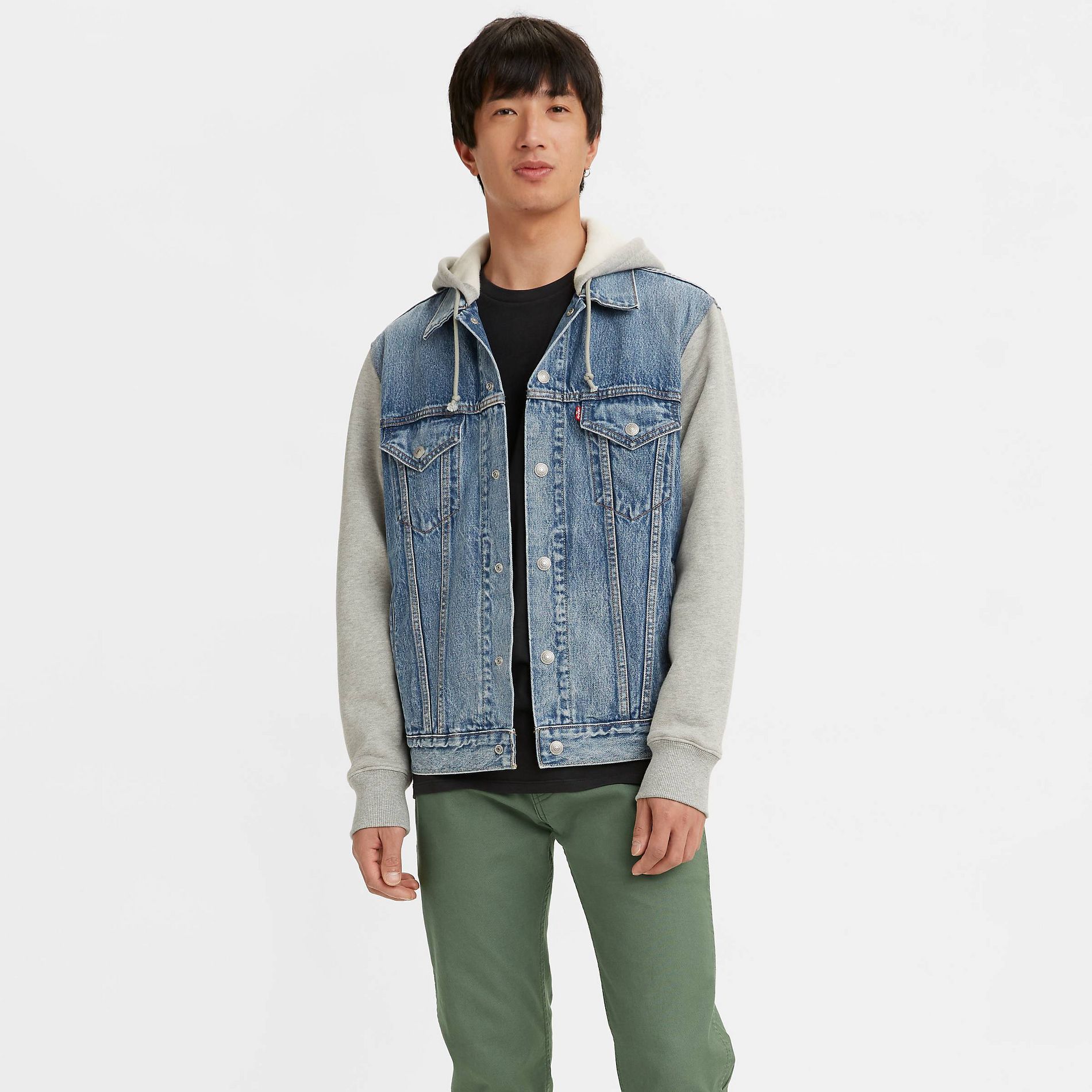 Levi's® Men's Hybrid Hoodie V Trucker Jacket - Blue XL: Denim, Heavyweight, 4 Pockets