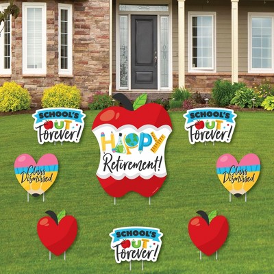 Big Dot of Happiness Teacher Retirement - Yard Sign and Outdoor Lawn Decorations - Happy Retirement Party Yard Signs - Set of 8