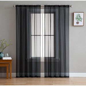 HLC.ME Sheer Voile Transparent Window Treatment Rod Pocket Curtain Panels - Set of 2 - 1 of 4