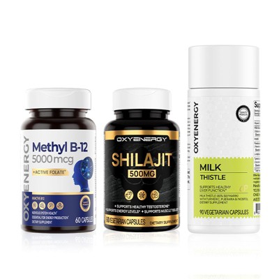 OXYENERGY Methyl B12, Milk Thistle & Shilajit 500mg Bundle
