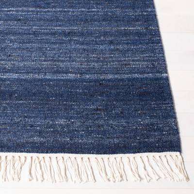 Navy Blue Handmade Wool Flat Woven Rectangular Area Rug 5' x 8'