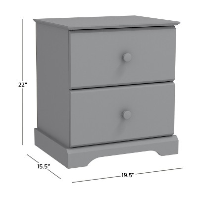 Gray Wood 2-Drawer Kids Nightstand, 22" Height