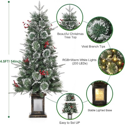 3ft Snow Flocked Christmas Tree, Small Artificial Christmas Tree with Base & 78 Lights, 8 Lighting Modes Hinged Xmas Tree, Christmas Decor