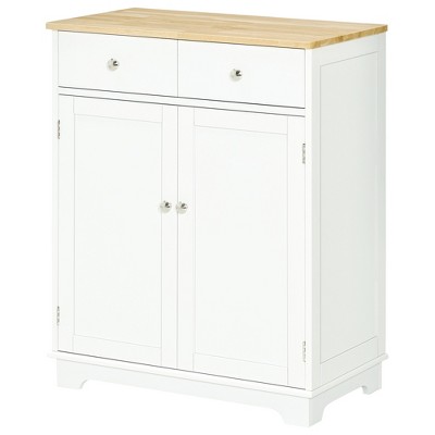 Modern White Kitchen Storage Cabinet with Adjustable Shelf and Solid Wood Top