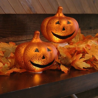 Mr. Halloween 6" Orange Mercury Glass Jack-O-Lantern Lights Set