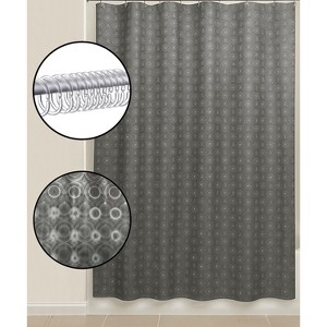 Home Mart Goods Grey Circles Geometric Glam luxury Vinyl Shower Curtain With 12 Plastic Curtain Hooks - 71" x 71" - 1 of 4