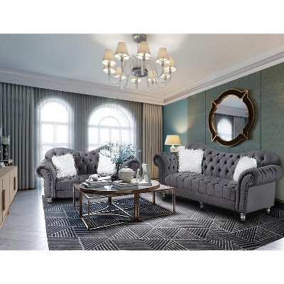 2pcs Couch Set Luxury Classic America Chesterfield Loveseat and Sofa Tufted Camel Back - Morden Fort