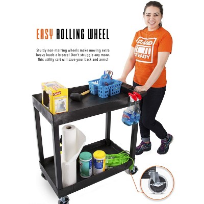 Heavy-Duty Black Utility Cart with Two Deep Shelves