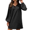 Anna-Kaci Women's Long Sleeve Mini Shift Dress with V-Neckline and Lace Trim Detail - 2 of 4