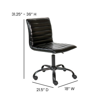 Black Vinyl Armless Ribbed Swivel Task Chair with Metal Base