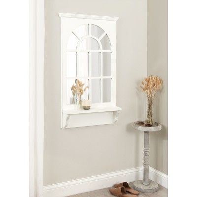 Coastal White Arched Wall Mirror with Vintage Shelf, 21x36