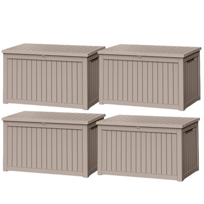VisioGear Deck Boxes, 4-Piece 230 Gal Outdoor Storage Deck Box, Small Patio Storage Bin for Garden Tools, Brown, 57.87"*32.24"*33.66"