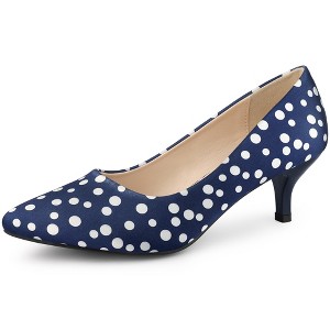 Allegra K Women's Pointed Closed Toe Polka Dots Stiletto Kitten Heels Pumps - 1 of 4